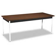 HON Utility Table Walnut Top with Black Apron and Chrome Legs